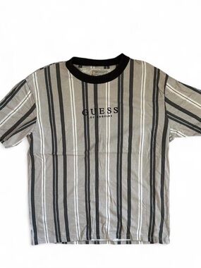 GUESS Men's Black & Gray Vertical Stripe Short Sleeve Tee